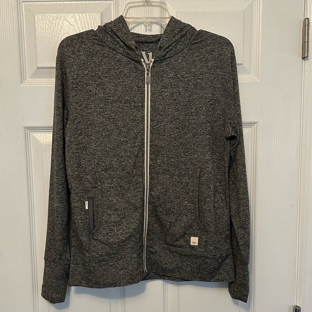 Vuori Halo Performance Hoodie Full Zip Knit Stretch Black Heather Size Small